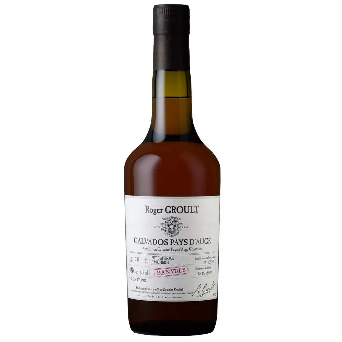 Roger Groult Calvados Vouvray Pays d'Auge 44% 500ml