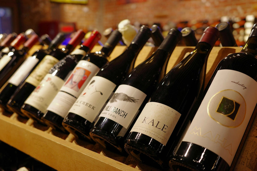 a group of wine bottles