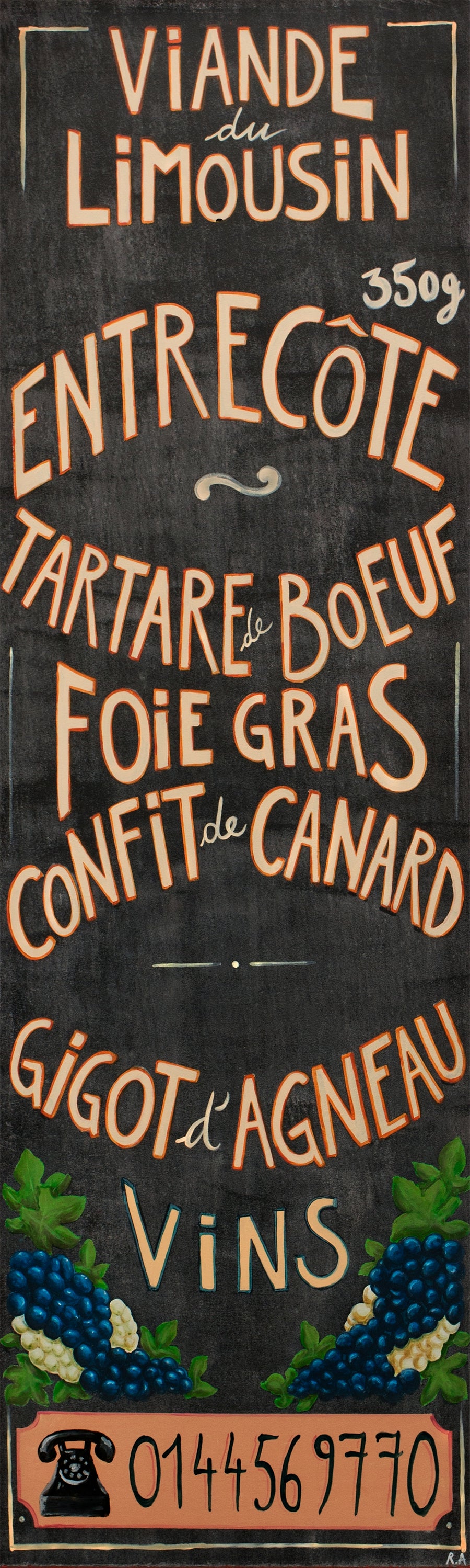 French food and wine menu.