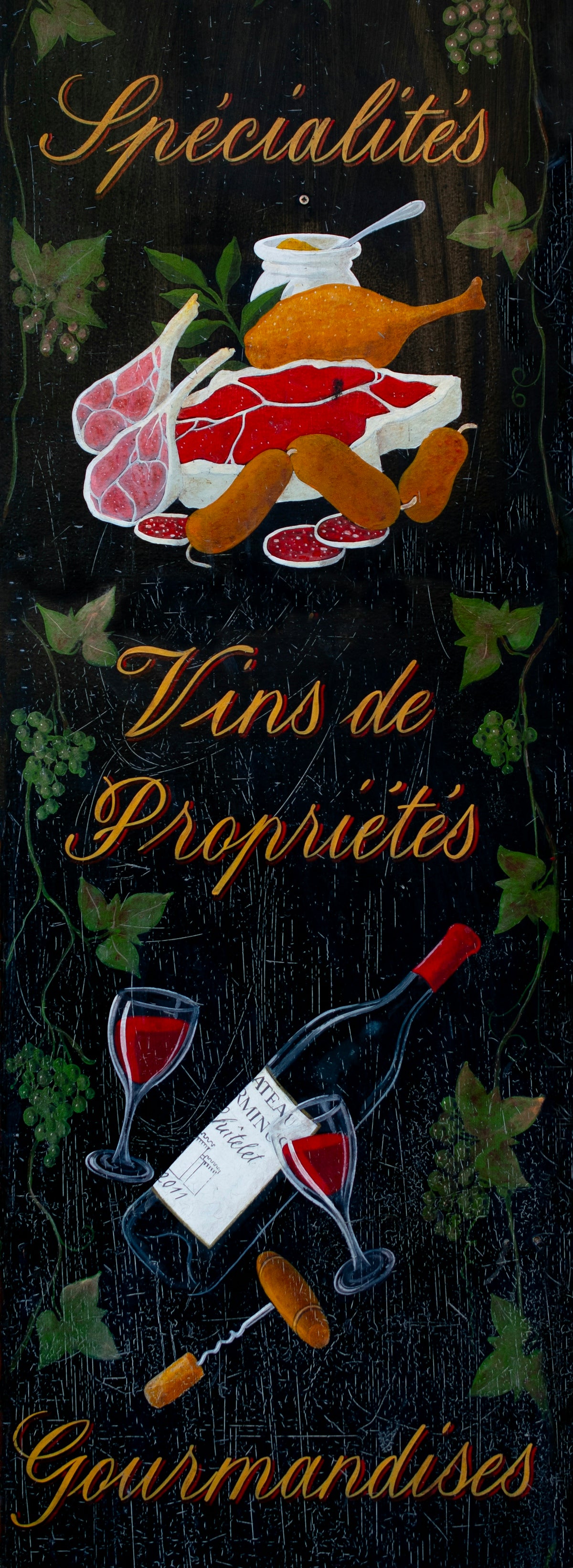 French specialties, wine and gourmet food.
